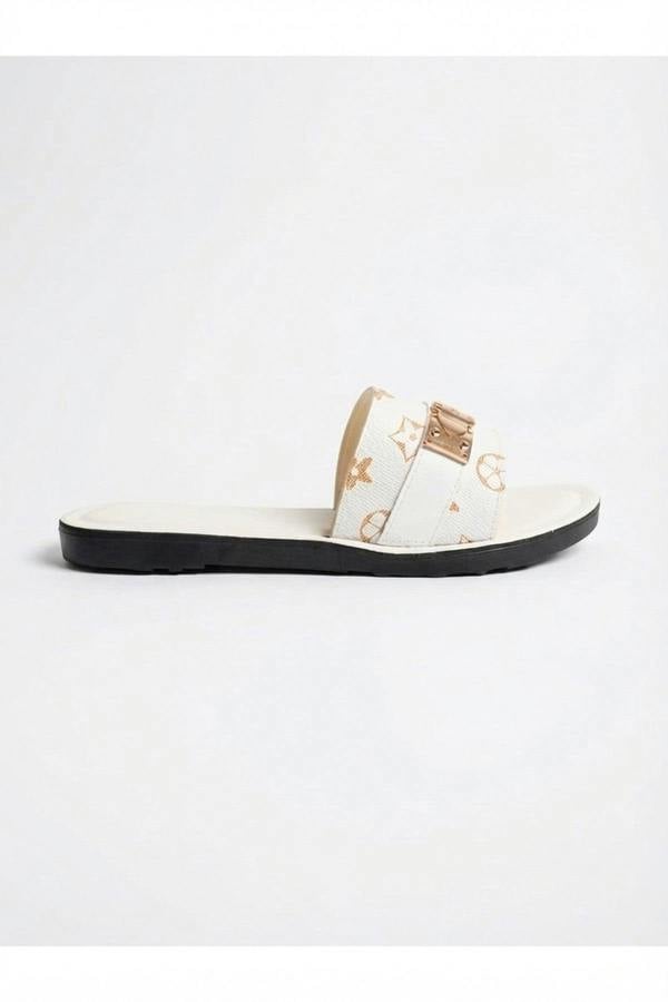 Amber Patterned Slider Sandals - White_wb