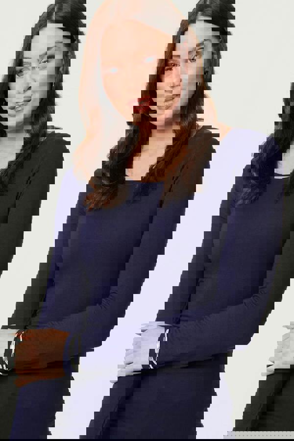 Navy | Long Sleeve Slim Scoop Neck Top