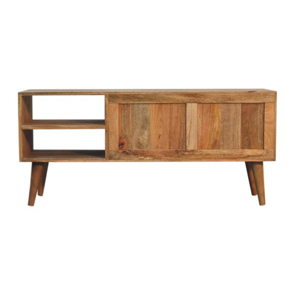 Wyld Haus Talloires Carved Mango Wood Storage Media Unit 2 Drawers 2 Shelves