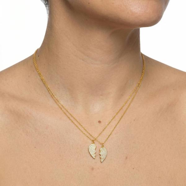 Gold Trip Best Friends Heart Necklace Set
