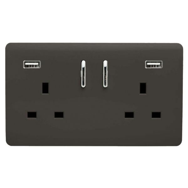 Trendi Switch 2 Gang USB 3100mA Plug Socket in Dark Mocha Brown