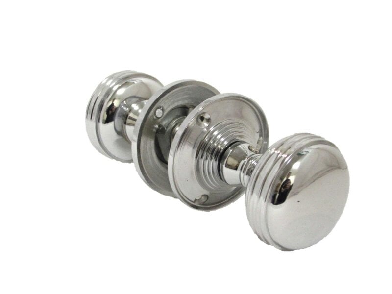 EDH Door Hardware Polished Chrome Reeded Door Knobs + Latch Set Sprung Handles 1 Pair