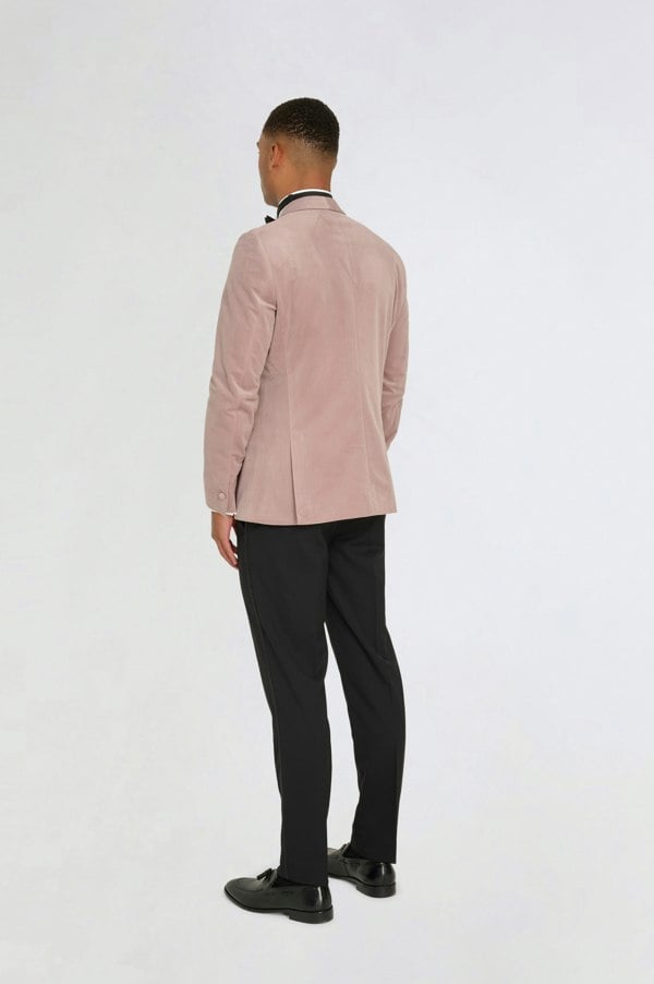 Harry Brown London Leo Velvet Tuxedo Dinner Jacket with Shawl Lapel Detail in Blush