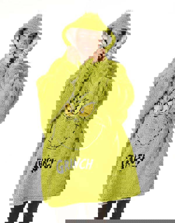 The Grinch Mens Green Novelty Face Blanket Hoodie (One Size)