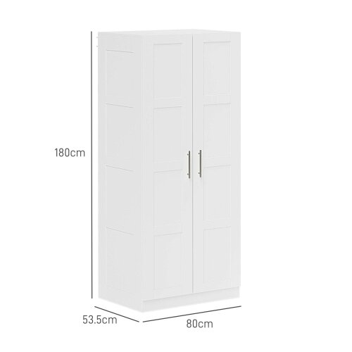Wyld Haus Coravello Wooden White 2 Door Wardrobe With Hanging Rail and Shelf
