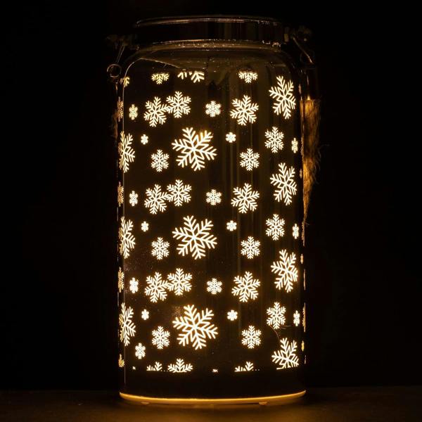 2cm Christmas Snowflakes Design Silver Jar Table Lantern with Warm White LED Lights image 9