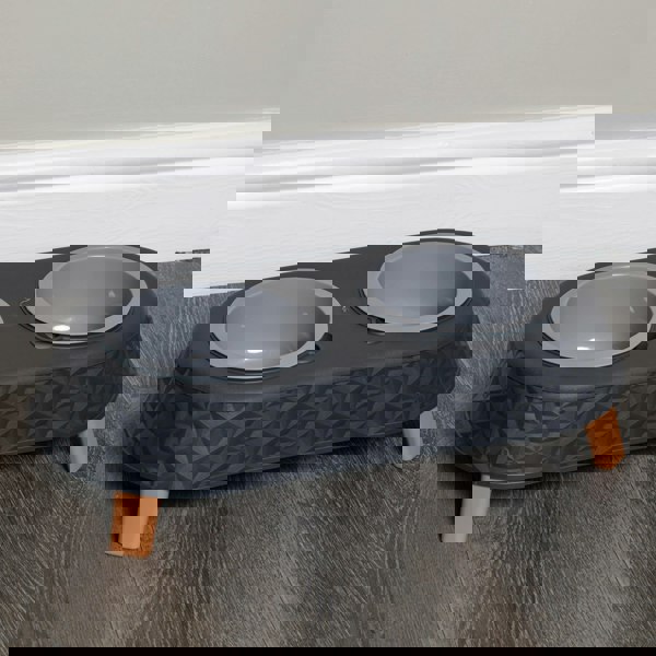 Samuel Alexander 16cm x 9cm Grey Plastic Raised Double Pet Bowl Feeding Station with Stand