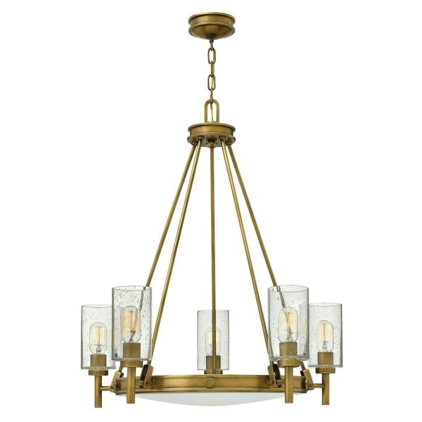 5 Bulb Chandelier Hanging Pendant LIght Heritage Brass LED E27 100W Bulb Loops