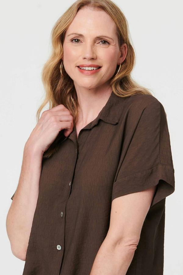 Brown | Short Sleeve Boxy Collared Shirt