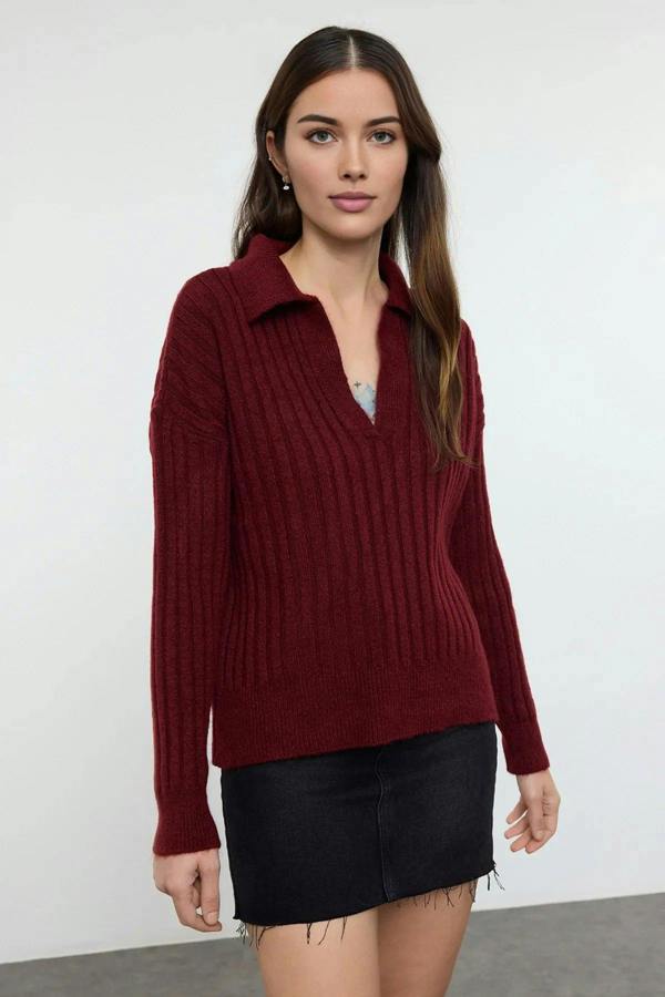 Hoxton Gal Soft-Textured Viscose Polo Neck Knit Sweater