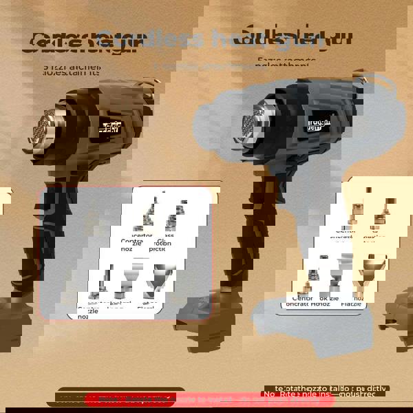 Traderight Hot Air Heat Gun Electric Cordless 21V with 5 Nozzles (No Battery)