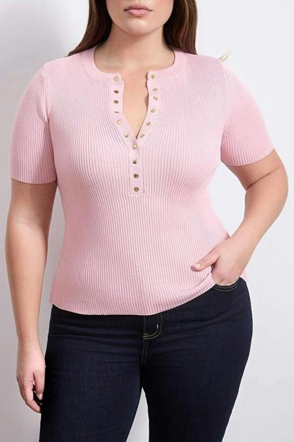 WOVCOR Snap Button Detail Ribbed Summer Knit Blouse