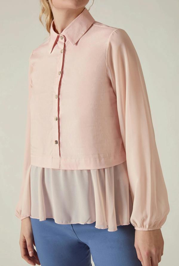 James Lakeland Pale Pink Contrast Hem Blouse