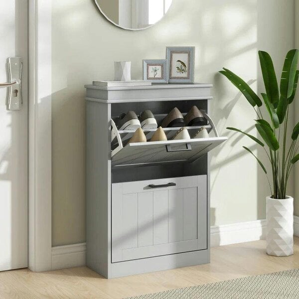 Bobobiy Two-Drawer Minimalistic 10-Shoe Cabinet - Grey - Grey