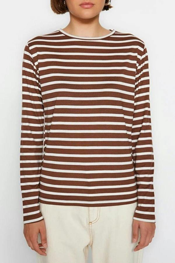 WOVCOR Striped Crew Neck Knit T-Shirt