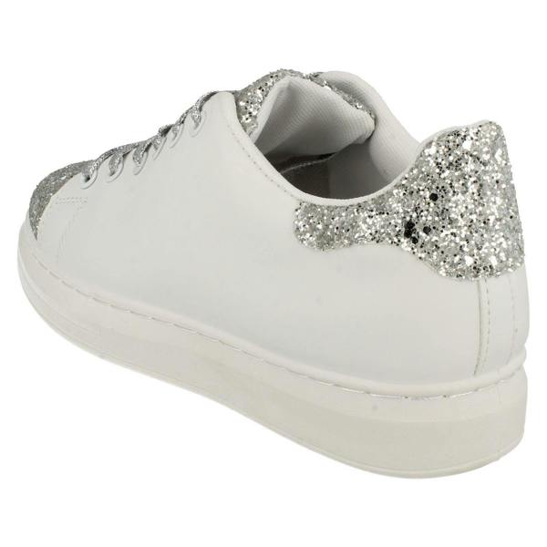 Spot On Ladies Spot On Lace Up Trainer Pump with Glitter