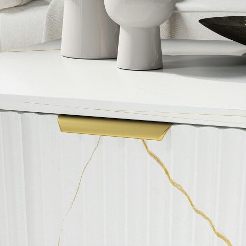 Wyld Haus Lima Wooden White Marble Effect and Gold Coffee Table With 2 Storage Drawers