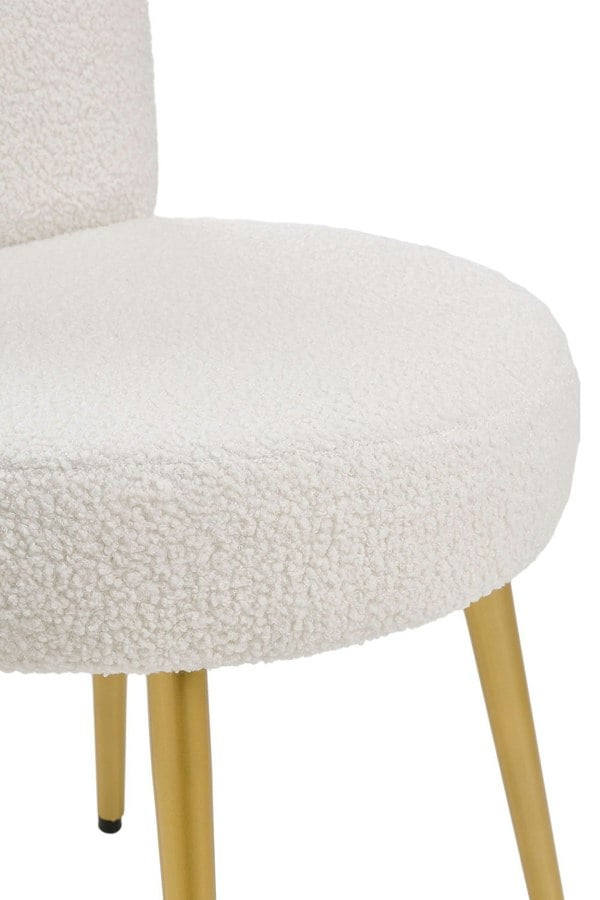 Living and Home Cream Faux Fur Vanity Stool Chair with Metal Legs