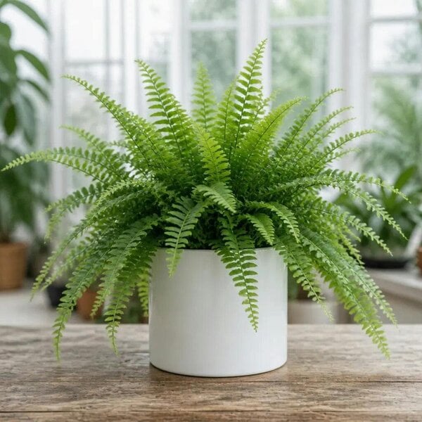 Nephrolepis Boston Fern – Lush Feathery Green Indoor Houseplant - Sofia Glossy White Ceramic