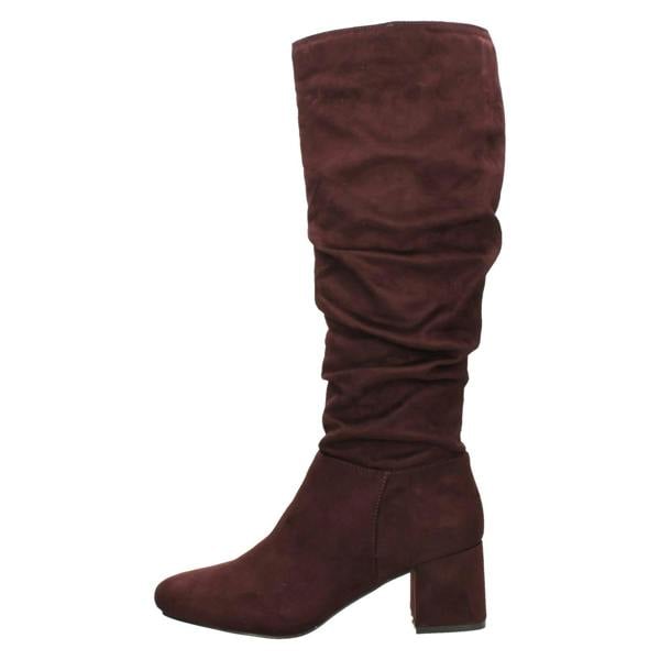 Spot On Ladies Spot On Rouched Mid Block Heel Knee High Boots F51242