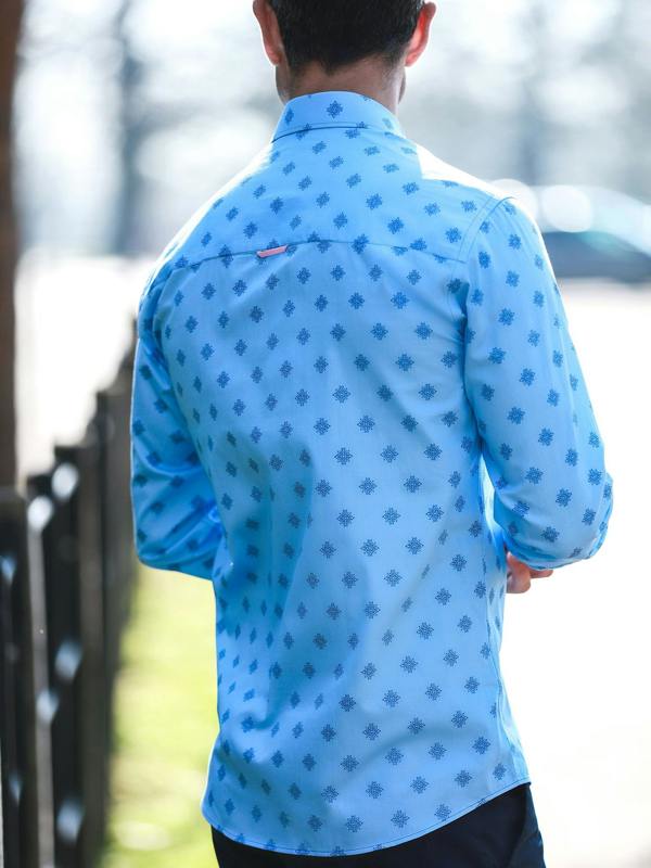 Claudio Lugli Talisman Mosaic Print Men's Long Sleeve Satin Cotton Shirt