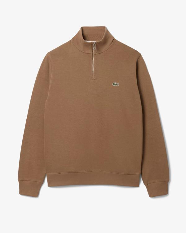 Lacoste Mens Zippered Stand - Up Collar Cotton Sweatshirt - Cookie SIX | CHO | Designer Mens Half Zip Sweatshirts