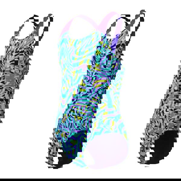 Speedo girls digital allover splashback swimsuit in blue green with purple straps