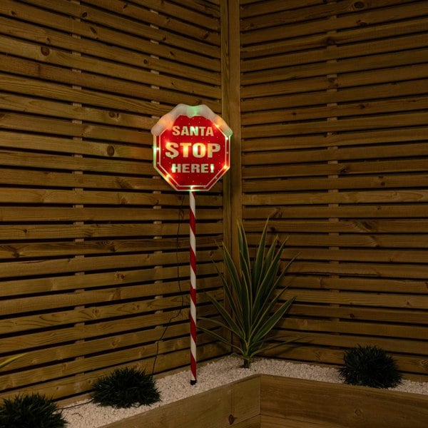 Samuel Alexander 1m Light up Red Santa Stop Here Sign with 30 Multi-Coloured LEDs