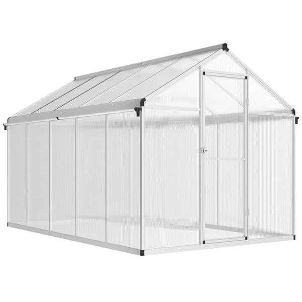 10x6 ft walk-in greenhouse with clear polycarbonate panels and hinged double door