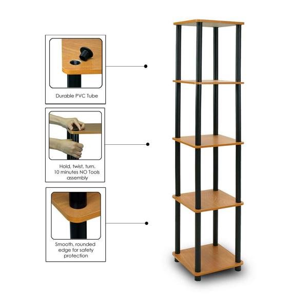 WALPLUS Turn-N-Tube 5-Tier Corner Square Rack Display Shelf, Light Cherry/Black perfect for organized storage and display
