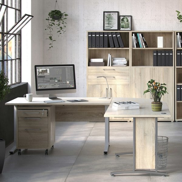Furniture To Go Prima Bookcase 1 Shelf with 2 Drawers 2 File Drawers in Oak