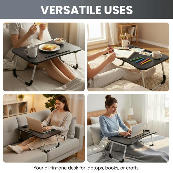 LKH HOME COLLECTION Foldable Laptop Table with Tablet Holding Slot - 60×40×28 cm Portable Bed Tray with Drink Holder, for Bed, Sofa & Desk