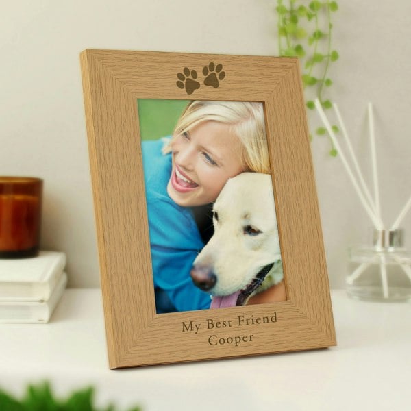 Personalised Memento Company Personalised Paw Prints 5x7 Oak Finish Photo Frame