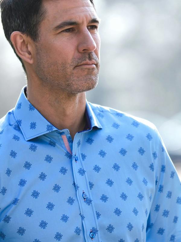 Claudio Lugli Talisman Mosaic Print Men's Long Sleeve Satin Cotton Shirt