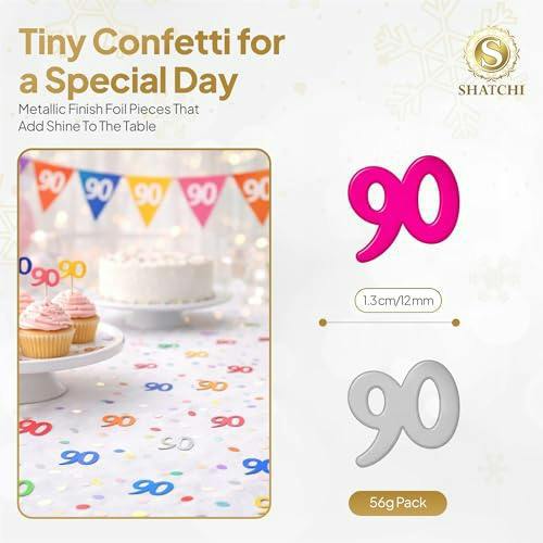 90th Birthday Multicolour Metallic Foil Confetti Table Decoration Set, Available in 1, 2 or 4 Packs image 1