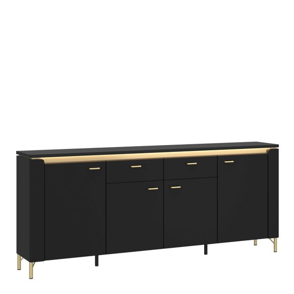 Wyld Haus Marslet Black and Gold Sideboard 4 Door 2 Drawer with LED Lights