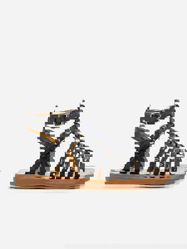 Pom D'Api Girls Leather Plagette Stud Sandals in Black