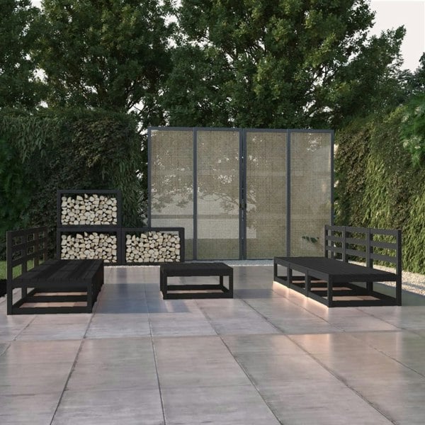 Berkfield 7 Piece Garden Lounge Set Black Solid Pinewood
