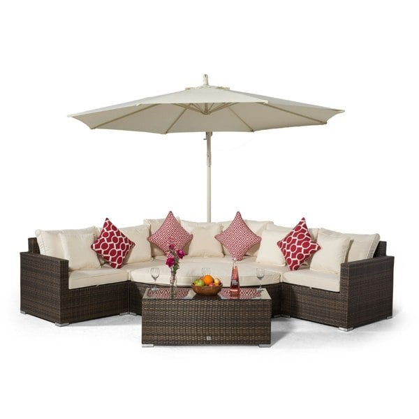 Giardino Santorini L Shape Modular 5 Seat Rattan Corner Sofa Set With Daybed Ottoman & Coffee Table