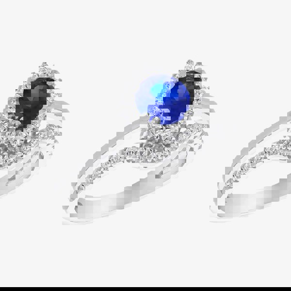 T. H. Baker Silver Blue Cubic Zirconia Double Split Shoulder Ring 8.84.1171