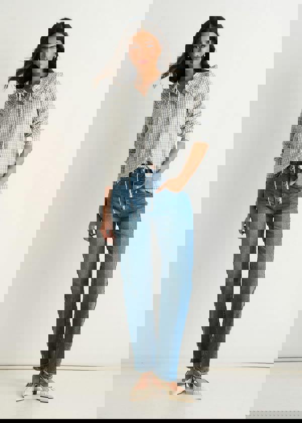 Gini London Blue Gingham Textured Check Peter Pan Collared Shirt