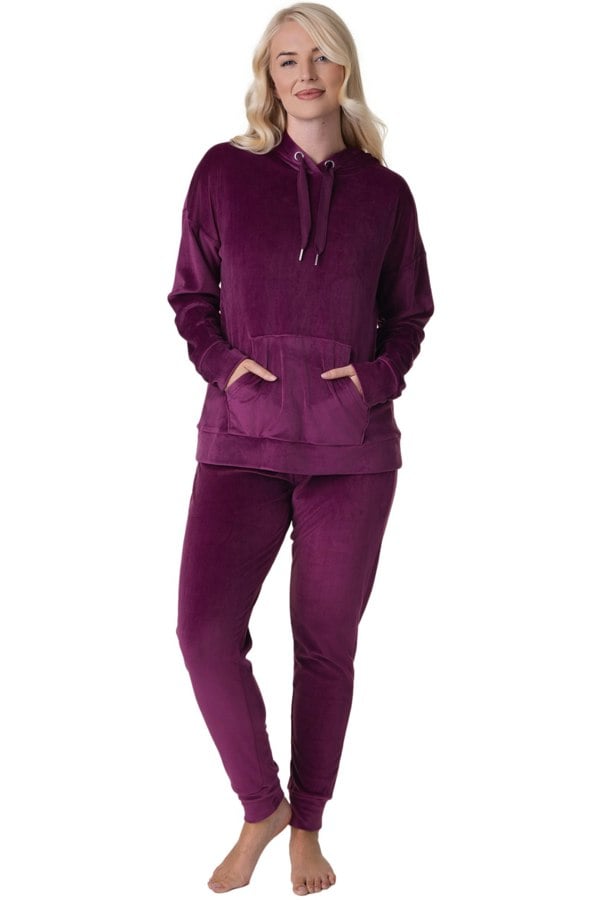 Camille Burgundy Supersoft Velour Loungewear Pyjama Set