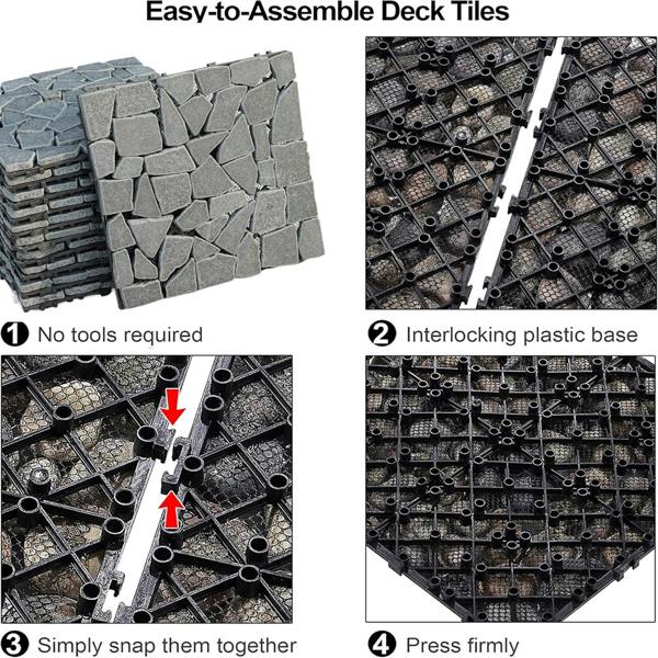 Gr8 Garden Grey Stone Effect Interlocking Deck Tiles 11 Piece Set