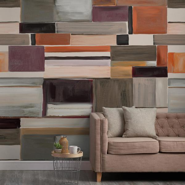 Grandeco Retro Colour Blocks 7 panel Textured Mural, Multi 3.71 x 2.8m
