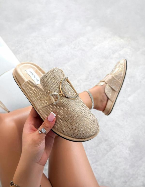 Love Lemonade Crystal Imperial Suede Slip On Clog Mules Nude