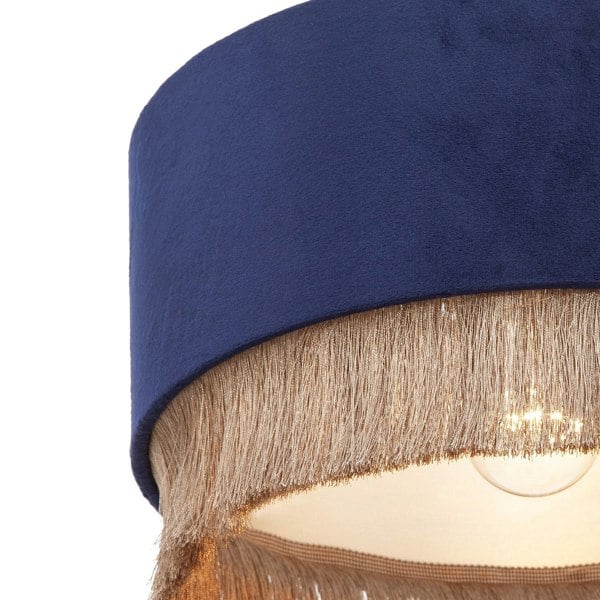 Modern Midnight Blue Velvet Pendant Light Shade with Gold Tassels Image 4