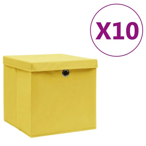 Berkfield Storage Boxes with Covers 10 pcs 28x28x28 cm Yellow