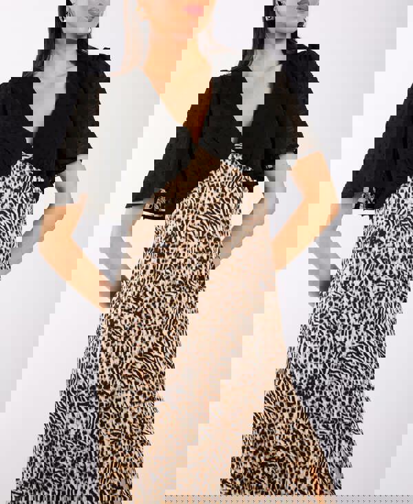 Animal Satin Mix Flutter Sleeve Midi Dress