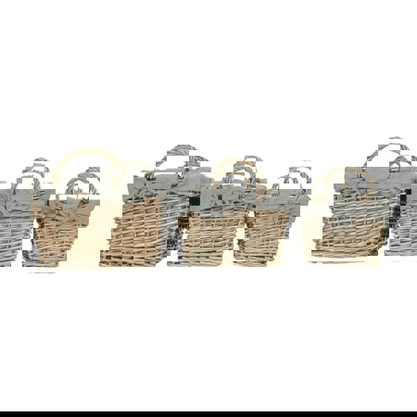 Wicker Antique Wash Finish Handled Grey Cotton Lining Storage Basket