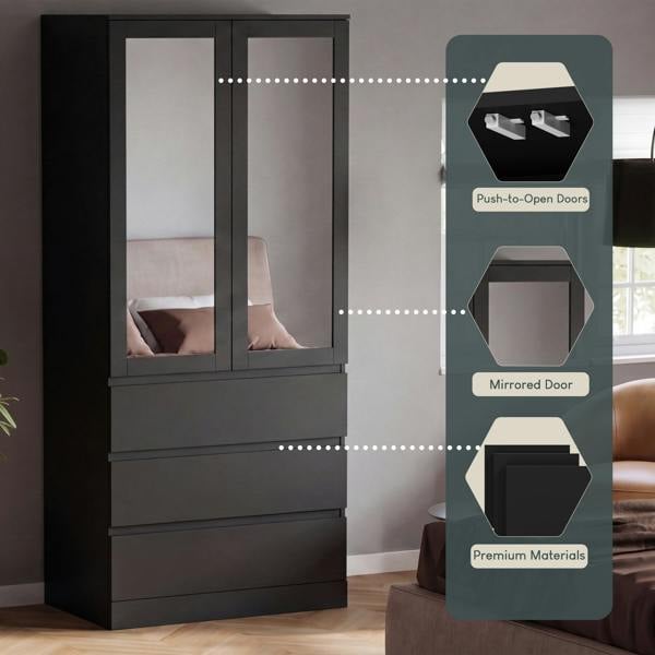 Vida Designs Denver 2 Door 3 Drawer Mirrored Wardrobe